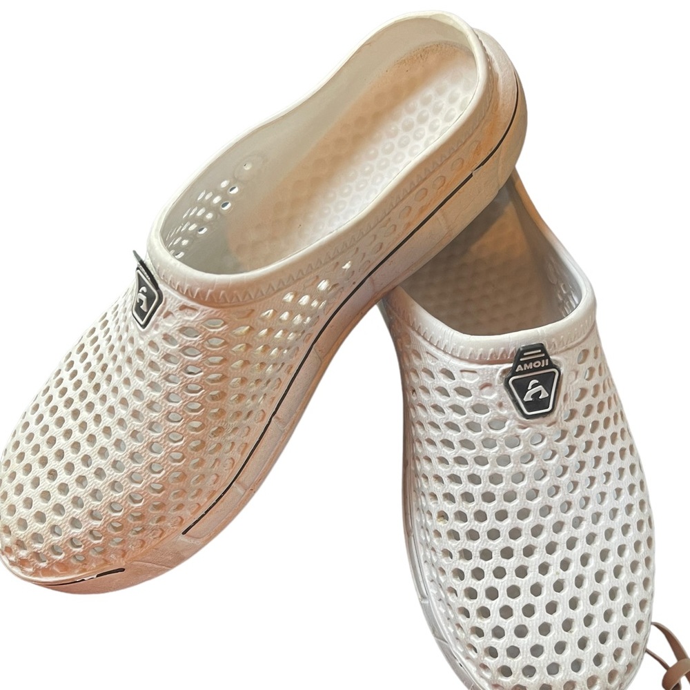 AMOJI White Slip on Clogs